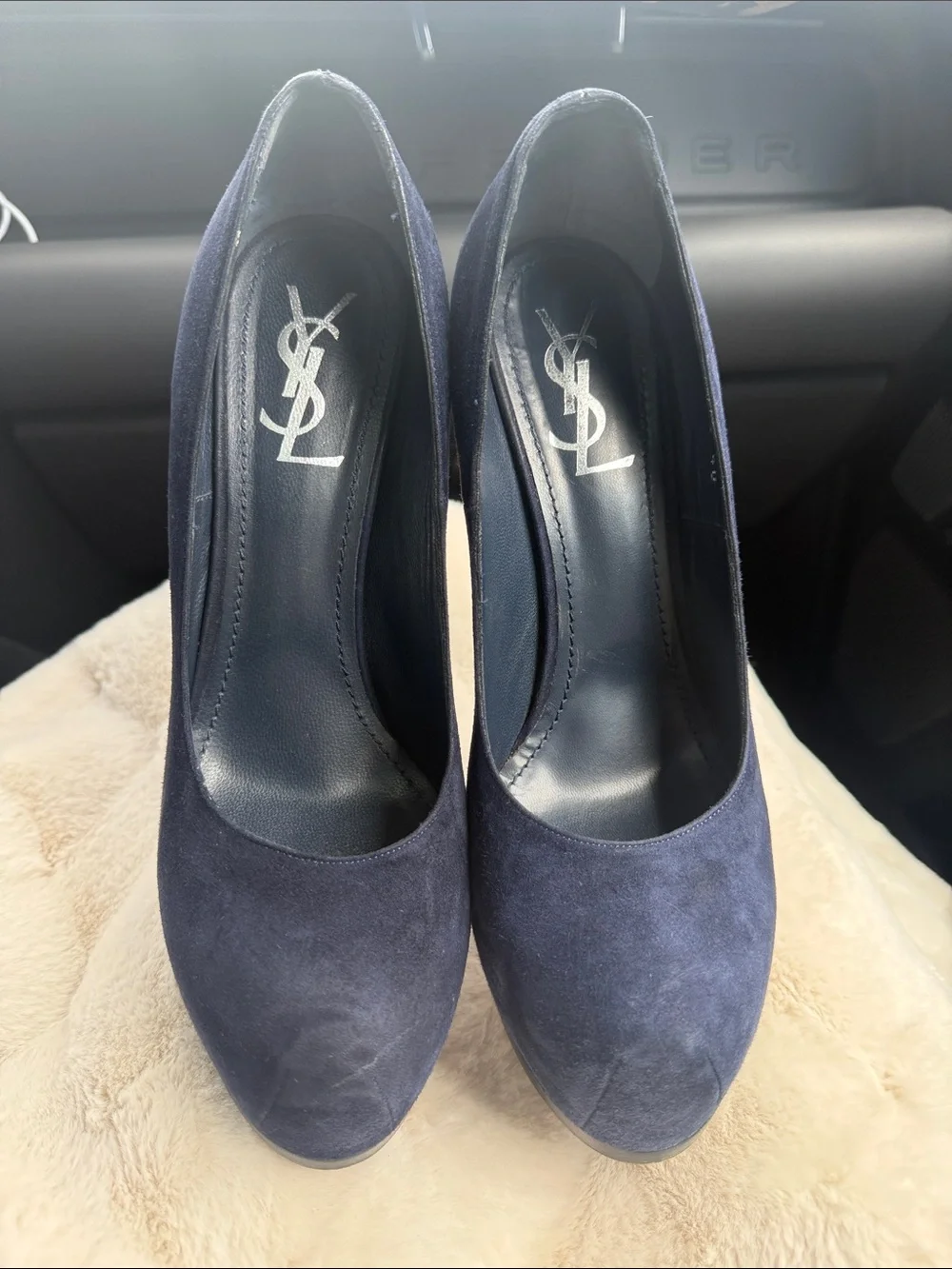Yves Saint Laurent Tribtoo Navy Suede Platform Pumps 2010